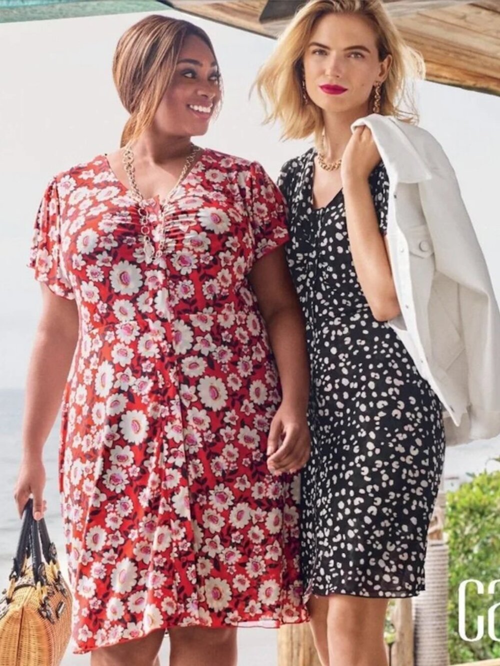 Cabi Gemini Reversible Mesh Dress Duster Red Floral Black Dot Sz XL